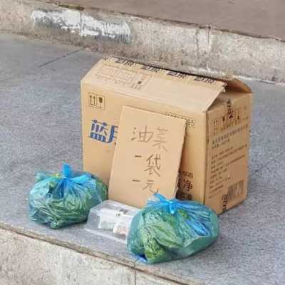 陕西咸阳街头“无人菜摊”油菜一袋一元 检验的是诚信