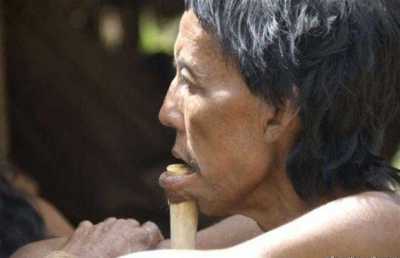 巴西神秘原始部落 族人们个个下唇穿木棍